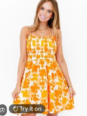 Womens Bright Orange White Floral Mini Dress Size Medium TN Vols Game Day Flirty